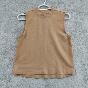 Pact Airplane Mock Neck Shell Sleeveless Tank Small Organic Cotton Comfy Tan